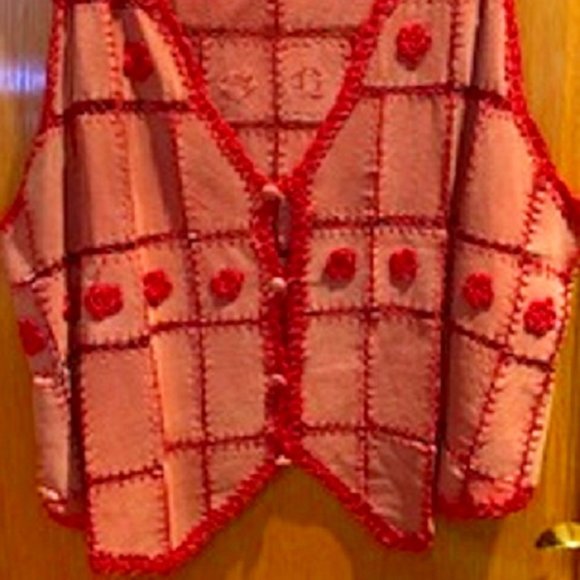 NWOT Michael Mims Kathy Cole 100% Leather Suede Red/Pink V-Neck Vest Sz: 1X - Picture 2 of 8